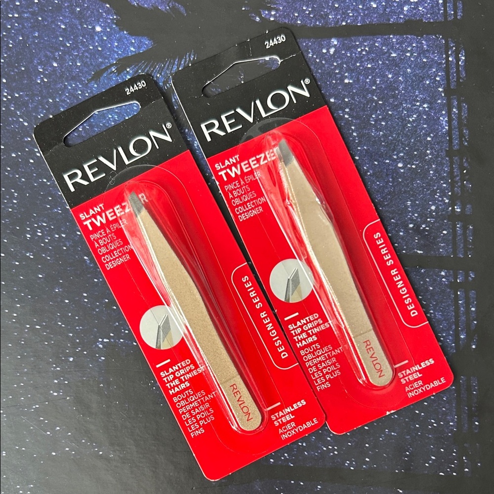 2x Revlon Gold Slant Tweezers